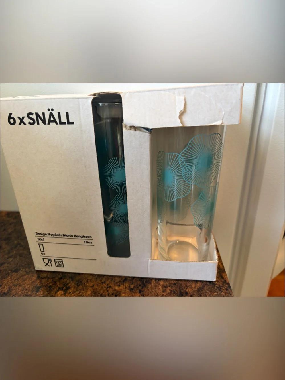 Vintage IKEA SNÄLL Teal Floral Glass Tumblers - Set of 6